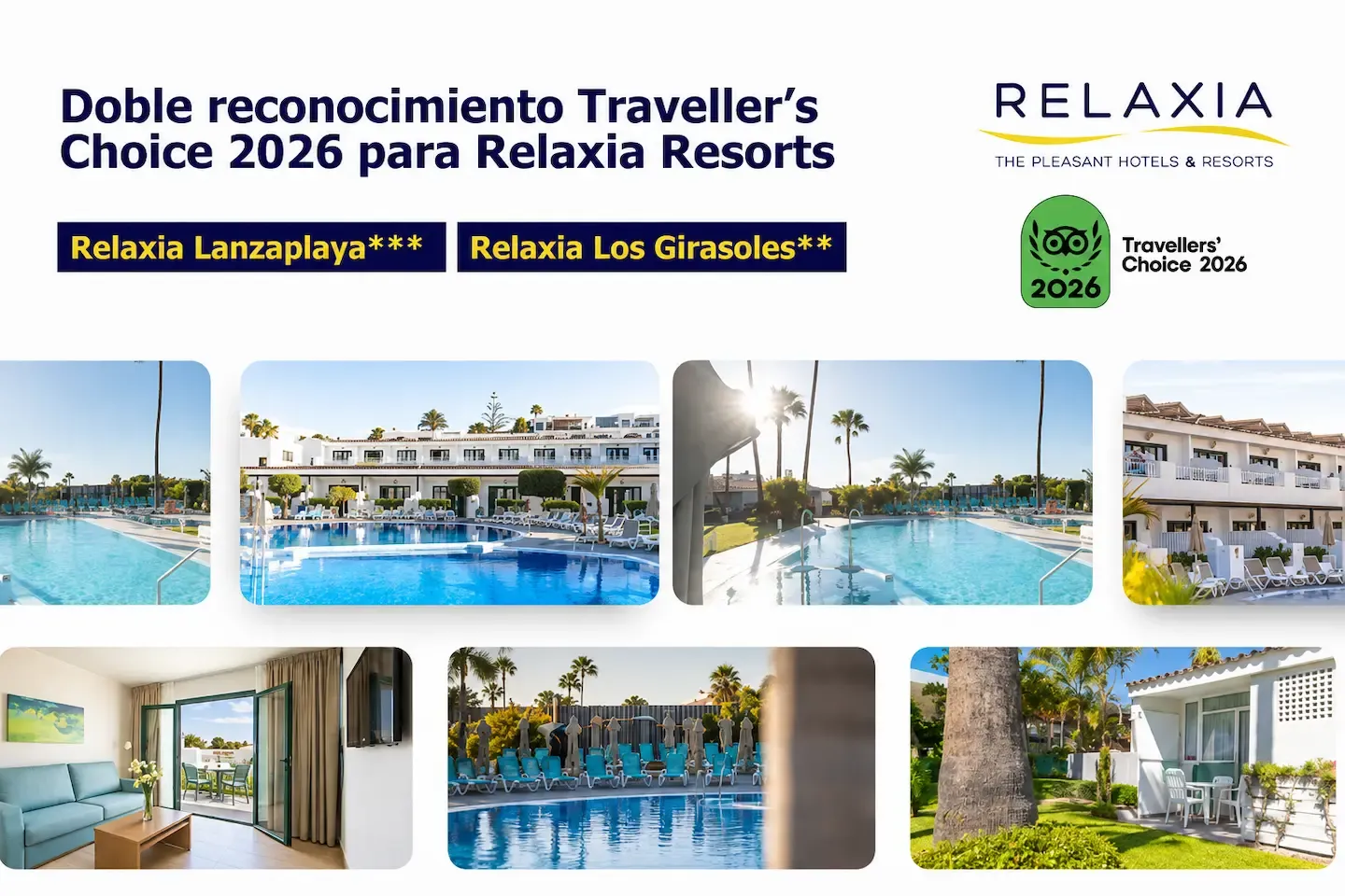 Portada de la noticia: Doble reconocimiento Traveller’s Choice 2026 para Relaxia Resorts